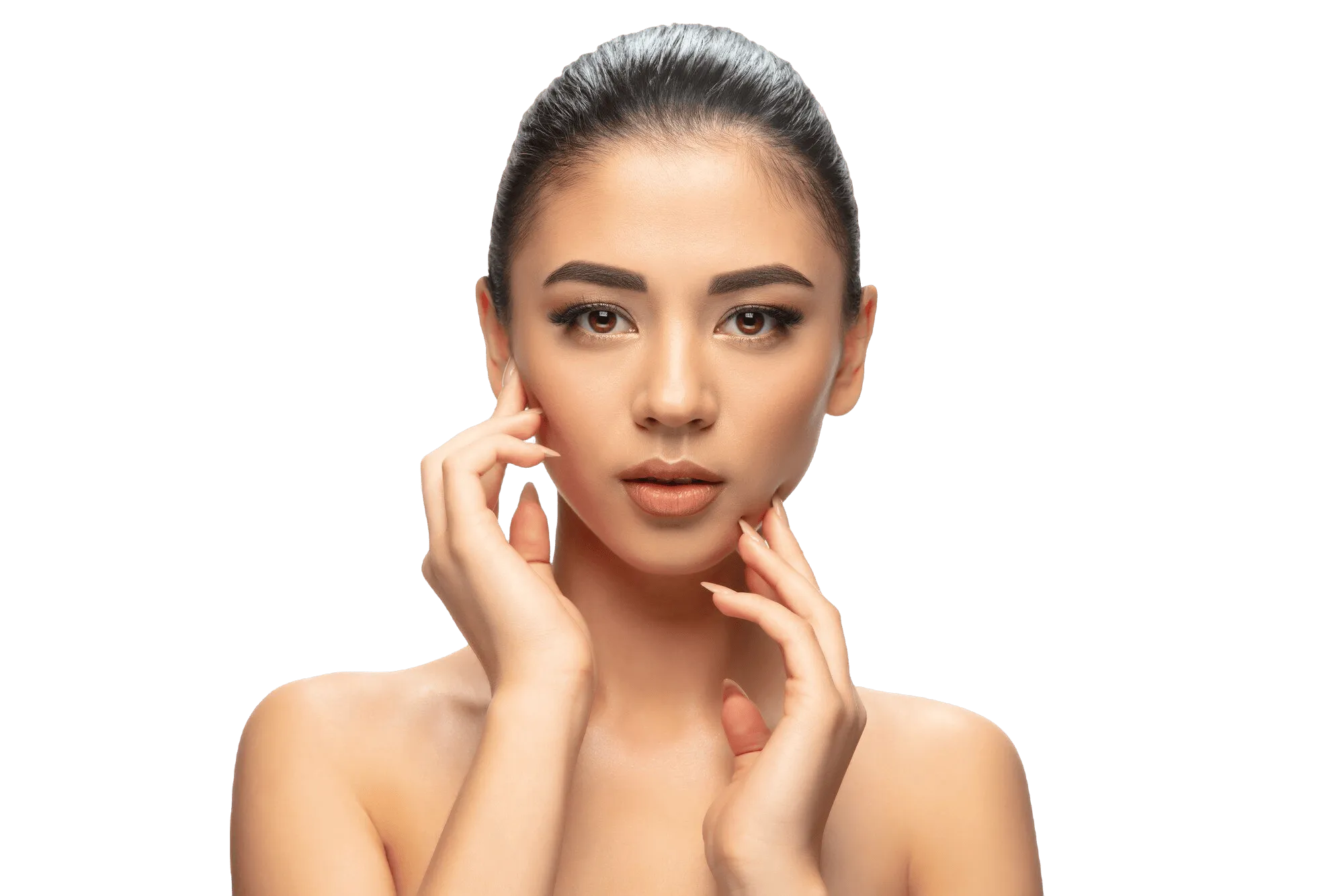 Beautiful woman showcasing skin services